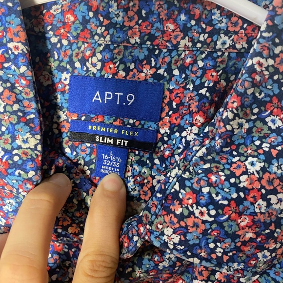 Mens Floral Longsleeve Button Up Premier Stretch Flex Apt.9 Large Shirt Slim Fit - Picture 3 of 6